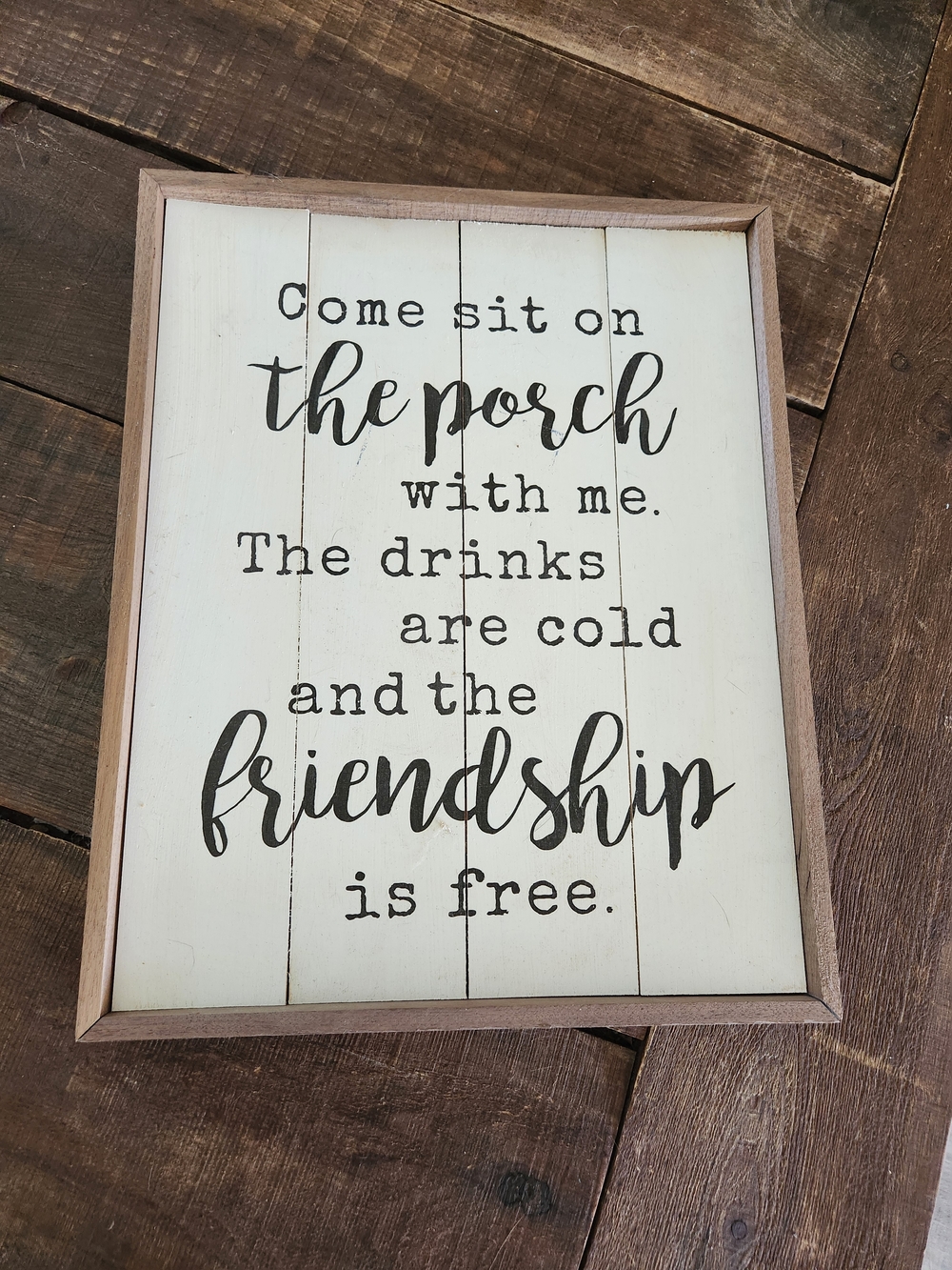 Kendrick Home Sign: Porch Friendship Wood Wall Sign - White and Brown